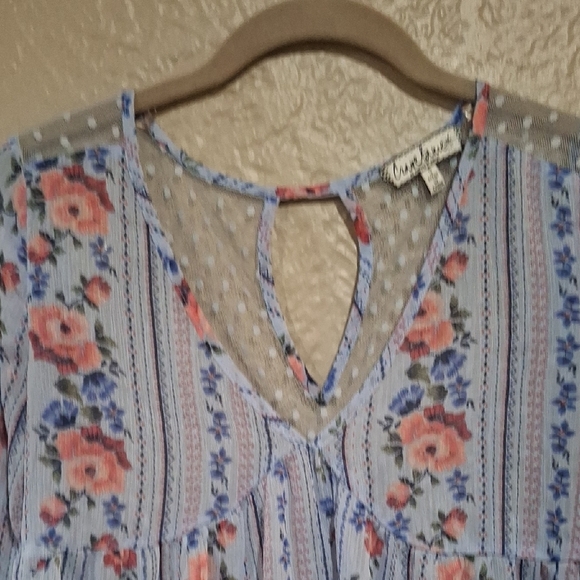 Crave Fame Blue Flutter Sleeve Ruffled Blouse - Picture 3 of 6